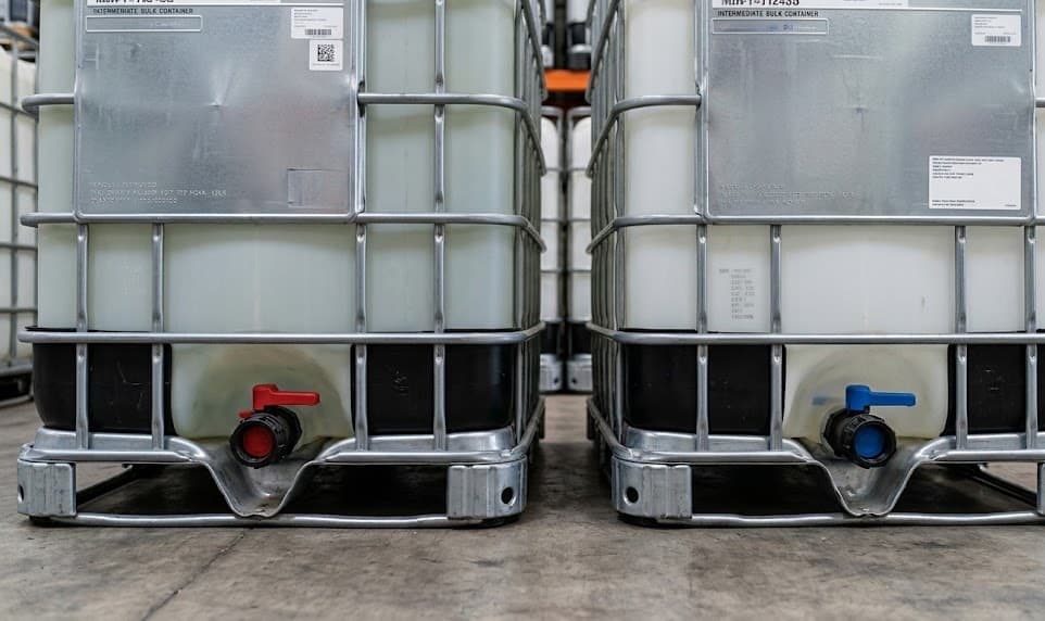 Close-up of IBC tank butterfly valves